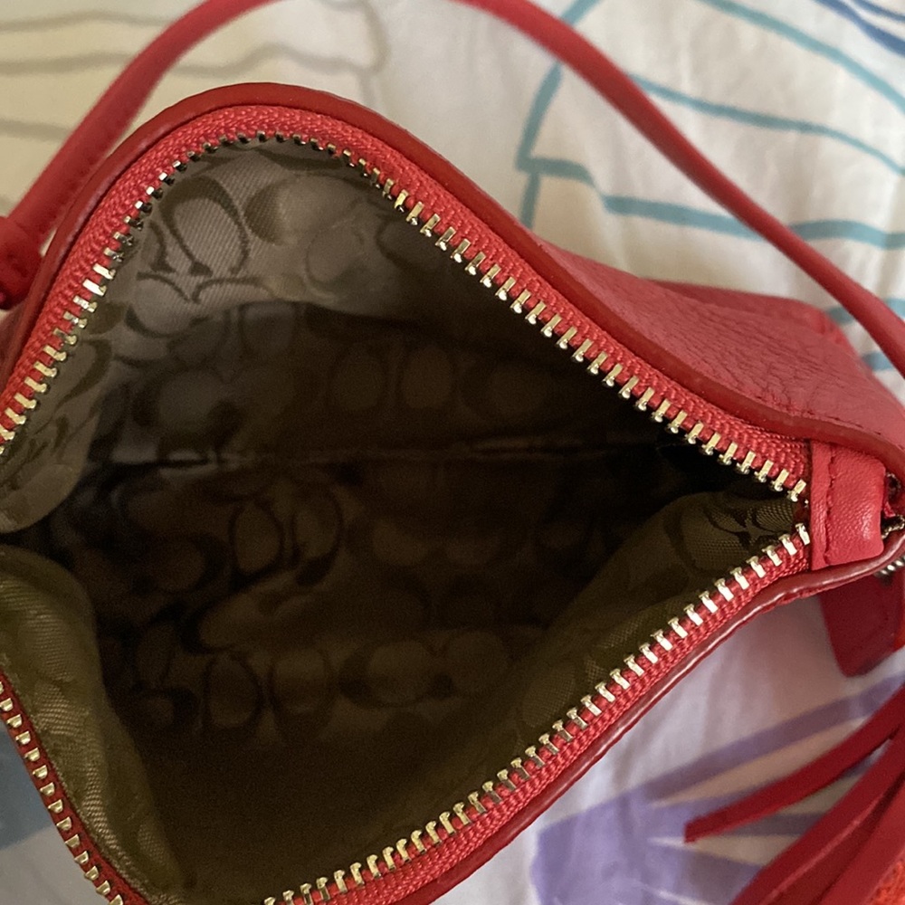 Coach Salmon Pebbled Leather Wristlet Wallet with Tassel and Zipper Top - Picture 7 of 11